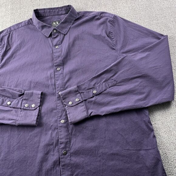 Armani Exchange Shirt Adult 2XL XXL Purple Slim Fit Button Up Long Sleeve Casual - Picture 4 of 14